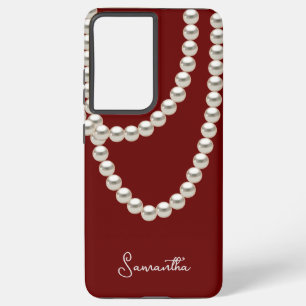Funda Para Samsung Galaxy S21 Ultra Elegante collar de perlas de marrón