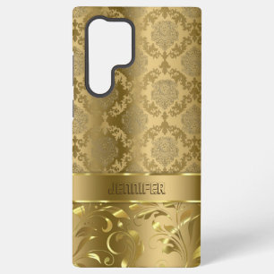 Funda Para Samsung Galaxy S22 Ultra Elegante Damasco y encaje de oro metálico
