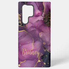 Funda Para Samsung Galaxy S22 Ultra elegante diseño de flores en acuarela rosa y dorad