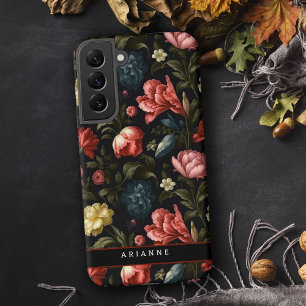 Funda Para Samsung Galaxy S22+ Elegante Fantasía Floral Negra Personalizada