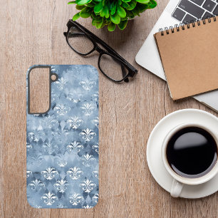 Funda Para Samsung Galaxy S22+ Elegante Fleur-de-Lis - Francés Azul Vintage