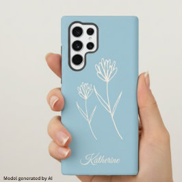 Funda Para Samsung Galaxy S22 Ultra Elegante Flor Deportiva Azul Polvoriento Simple