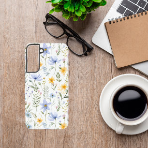 Funda Para Samsung Galaxy S22+ Elegante Flor Silvestre Acuarela Azul Púrpura