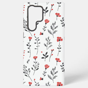 Funda Para Samsung Galaxy S22 Ultra Elegante Floral – Patrón Botánico Rojo y Negro