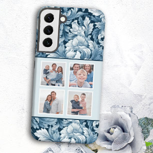 Funda Para Samsung Galaxy S22+ Elegante floral vintage azul de 4 fotos