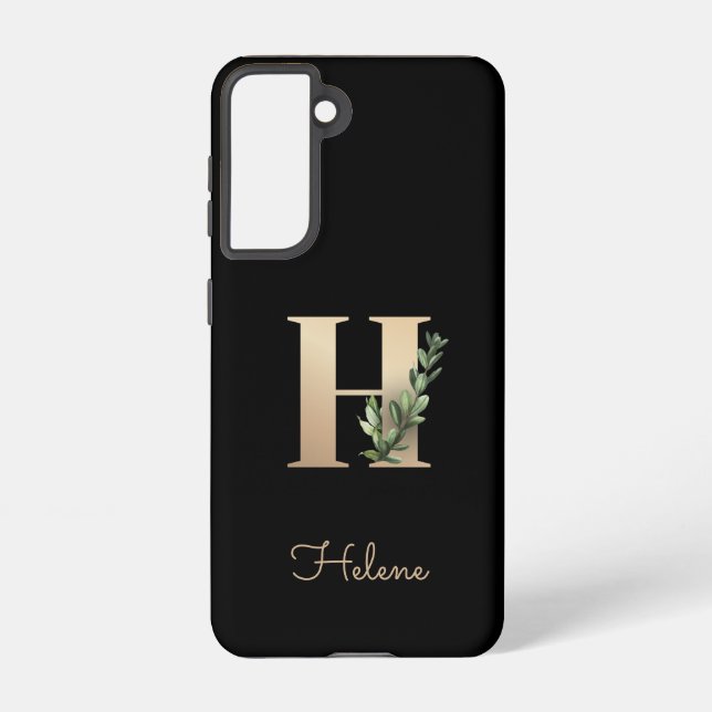 Funda Para Samsung Galaxy Elegante letra botánica de oro monograma H (Reverso )