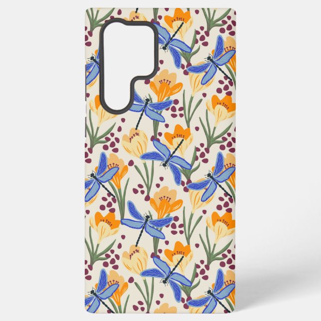 Funda Para Samsung Galaxy Elegante libélula y crocus floral Pattern (Reverso )