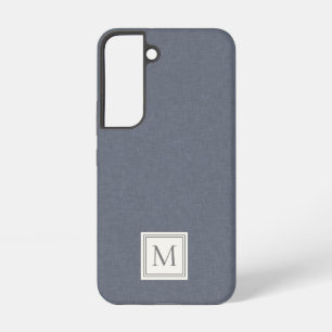 Funda Para Samsung Galaxy S22 Elegante Minimalista Azul Gris Falso Lino Monogram