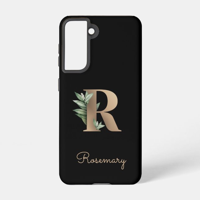 Funda Para Samsung Galaxy Elegante Monograma Botánico Carta de Oro R (Reverso )