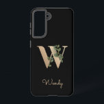 Funda Para Samsung Galaxy S21 Elegante Monograma Botánico Carta de Oro W<br><div class="desc">El elegante estuche para teléfono negro presenta un monograma botánico dorado en el centro.</div>