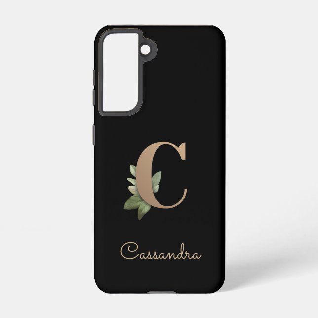 Funda Para Samsung Galaxy Elegante Monograma Botánico Letra Gold C (Reverso )