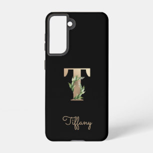 Funda Para Samsung Galaxy S21 Elegante Monograma Botánico Letra Gold T