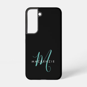 Funda Para Samsung Galaxy S22 Elegante Monograma Moderno en Negro y Verde Teal
