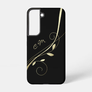 Funda Para Samsung Galaxy S22 Elegante Monograma Negro con Remolino de Hoja de O