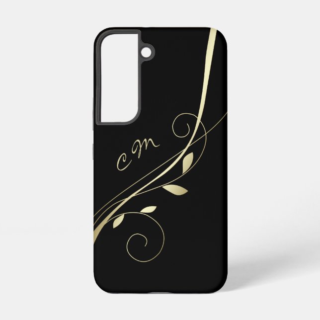Funda Para Samsung Galaxy Elegante Monograma negro de hojas de oro (Reverso )