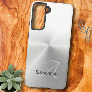 Funda Para Samsung Galaxy S22+ Elegante Monograma Nombre Blanco Ombre Falso Metal