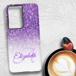 Funda Para Samsung Galaxy S21  Elegante Monograma Purpurina púrpura Ombre Nombre<br><div class="desc">Este diseño oscuro de moda presenta un fondo purpurina morado con nombre personalizado y monograma de letra inicial. Personalice el funda en los campos de texto con un nombre y un valor inicial, quite ambos o haga clic en personalizar para seleccionar un estilo de fuente, tamaño y color que desee....</div>