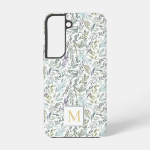 Funda Para Samsung Galaxy S22 Elegante Monograma Verde Botánico Acuarela