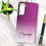 Funda Para Samsung Galaxy S21 Elegante Nombre Personalizado Monograma Rasgos de<br><div class="desc">Este elegante diseño presenta un fondo oscuro púrpura con nombre personalizado y monograma de letra inicial. Personalice el funda en los campos de texto con un nombre y un valor inicial, quite ambos o edite utilizando la herramienta de diseño para seleccionar un estilo de fuente, tamaño y color que desee....</div>