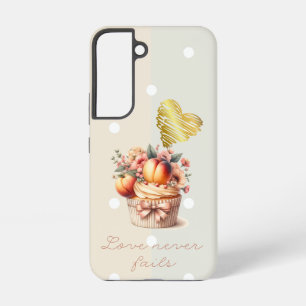 Funda Para Samsung Galaxy S22 Elegante Pastelito Floral de Punto de Fe Corazón d