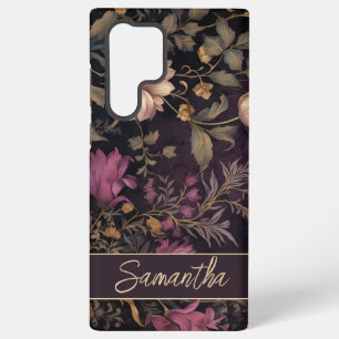 Funda Para Samsung Galaxy S22 Ultra elegante patrón de flor oscura con nombre