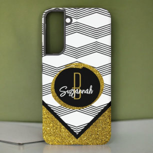 Funda Para Samsung Galaxy S22+ Elegante patrón de zigazg negro blanco con brillo