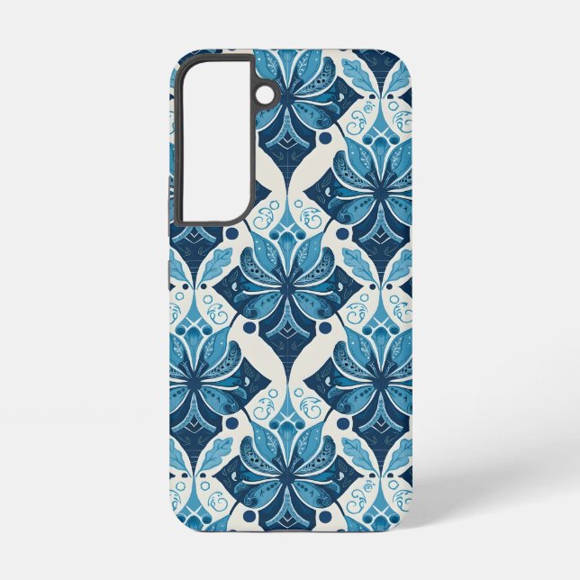 Funda Para Samsung Galaxy Elegante patrón floral de Boho en azul (Reverso )
