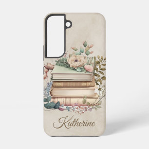 Funda Para Samsung Galaxy S22 Elegante pila de libros boho floral nombre