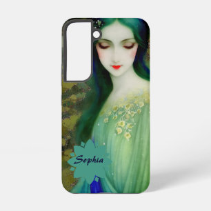 Funda Para Samsung Galaxy S22 Elegante retrato de mujer de fantasía en verde y a