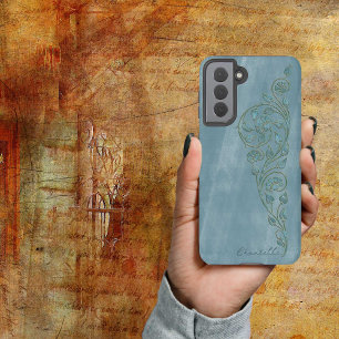 Funda Para Samsung Galaxy S21 Elegante Shabby Girly Blue Floral Name