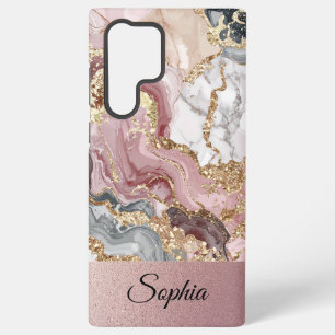 Funda Para Samsung Galaxy S22 Ultra Elegante y moderno remolino de brillo rosa y dorad
