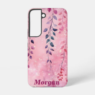 Funda Para Samsung Galaxy S22 Elegantes enredaderas acuarela con fondo rosa