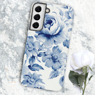 Funda Para Samsung Galaxy S22+ Elegantes rosas de acuarela en azul pastel