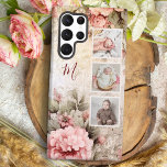 Funda Para Samsung Galaxy S22 Ultra Elegantes Rosas de cosecha rústica, 3 fotos y mono<br><div class="desc">Diseño elegante y elegante con una plantilla vertical de tres fotos cuadradas sobre un fondo rústico sutilmente afligido de rosas de cabaña rosa con campo de texto para su nombre o monograma.</div>