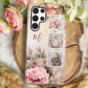Funda Para Samsung Galaxy S22 Ultra Elegantes rosas vintage rústicas, 3-fotos y monogr