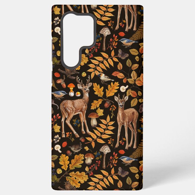 Funda Para Samsung Galaxy En el bosque/ciervo otoñal sobre negro (Reverso )