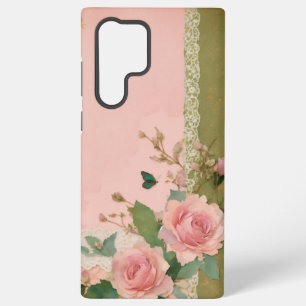 Funda Para Samsung Galaxy S22 Ultra Encaje Vintage y Arte de Rosa Elegante en Papel Ro