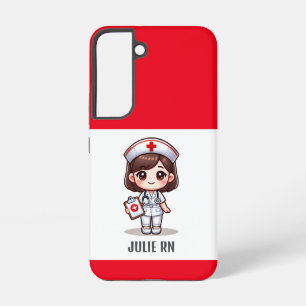 Funda Para Samsung Galaxy S22 Enfermera de Manga Adorable con Cabello Castaño y