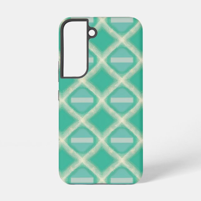 Funda Para Samsung Galaxy Entramado retro turquesa con banda moderna (Reverso )