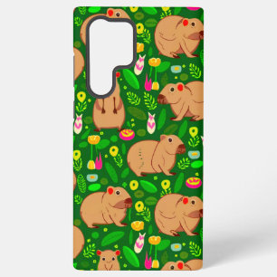 Funda Para Samsung Galaxy S22 Ultra Esbozo de Capibara con flores de primavera en verd