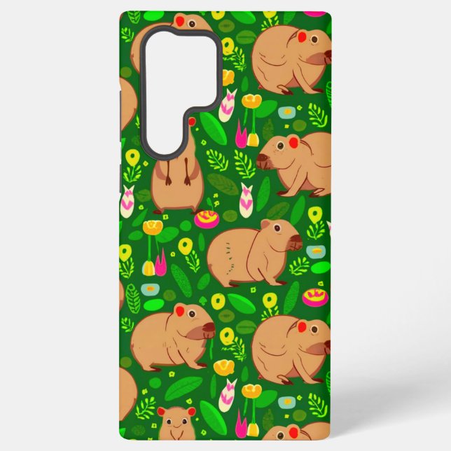 Funda Para Samsung Galaxy Esbozo de Capibara con flores de primavera en verd (Reverso )