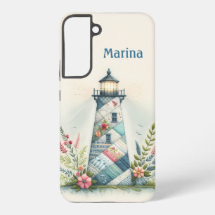 Funda Para Samsung Galaxy S22+ Escena floral del faro de patchwork costero