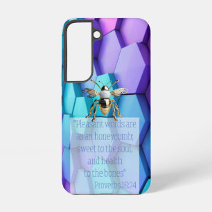 Funda Para Samsung Galaxy S22 Escritura Chic Abeja Dorada Panal Miel Azul Malva
