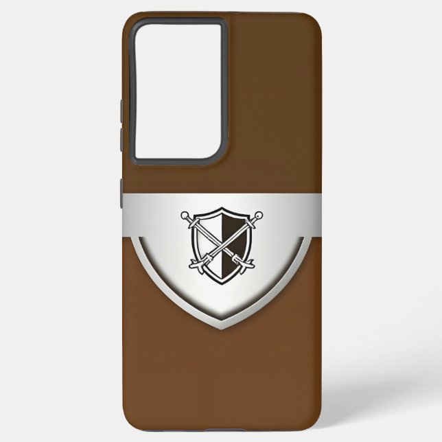 Funda Para Samsung Galaxy Escudo de fondo marrón con espadas cruzadas platea (Reverso )
