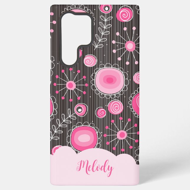 Funda Para Samsung Galaxy Espectaculares corazones grises rosados y florales (Reverso )