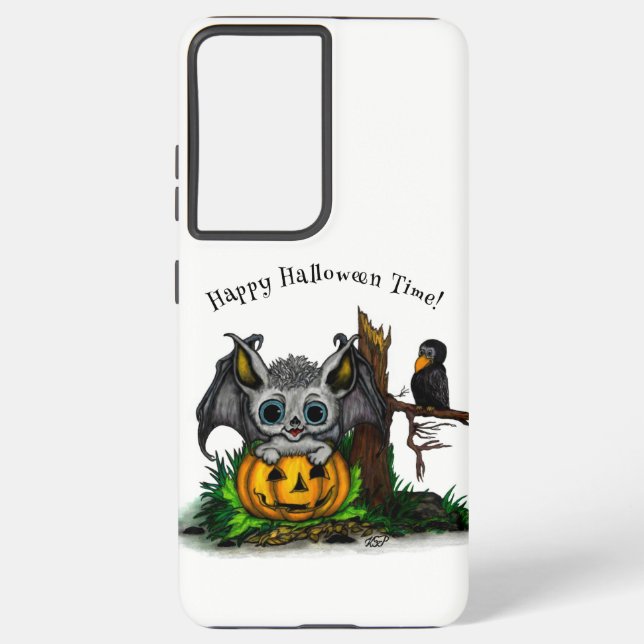 Funda Para Samsung Galaxy Esperando Halloween , Cute Bat y Raven (Reverso )
