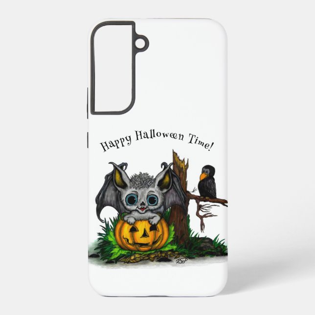Funda Para Samsung Galaxy Esperando Halloween , Cute Bat y Raven (Reverso )