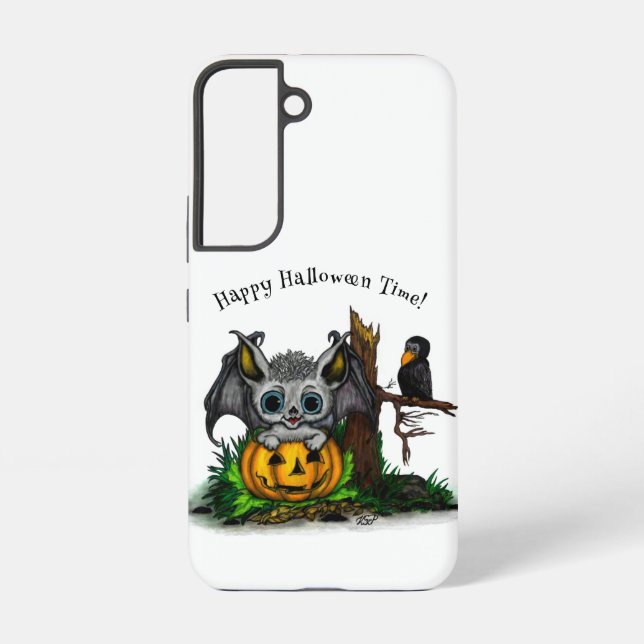 Funda Para Samsung Galaxy Esperando Halloween , Cute Bat y Raven (Reverso )