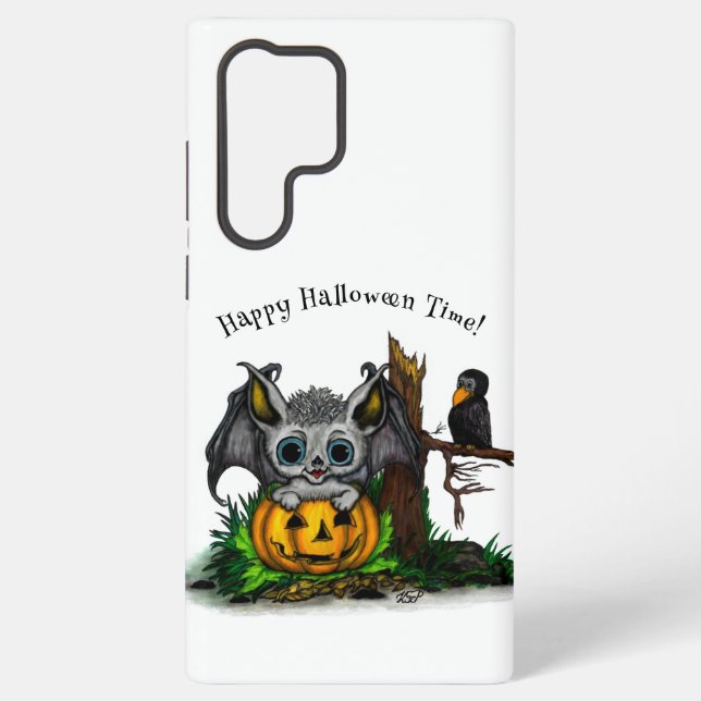 Funda Para Samsung Galaxy Esperando Halloween , Cute Bat y Raven (Reverso )