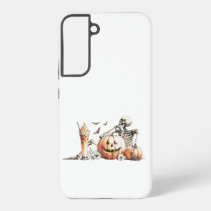 Funda Para Samsung Galaxy S22+ Esqueleto con calabaza y bebida. Halloween.